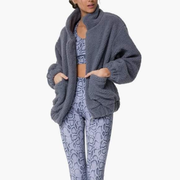 Onzie Teddy Sharpa Fleece Coat Pockets Zip Up Lined Jacket Pockets - Picture 3 of 12